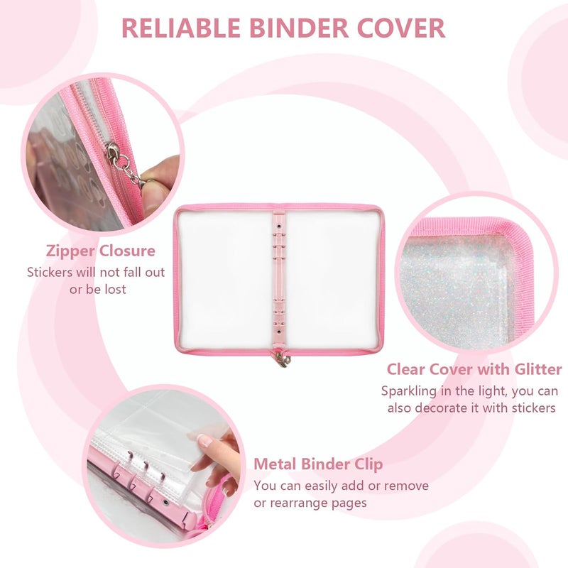 NOCAFI Sticker Organizer Binder Storage Book A5 Reusable Sticker Book Collecting Holder Display Album with 220 Pockets and Zipper Closure (Pink) - Image 2